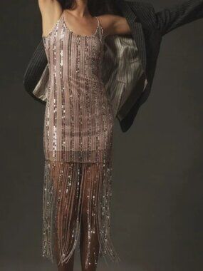 Maeve Scoop Neck Beaded Fringe Dress